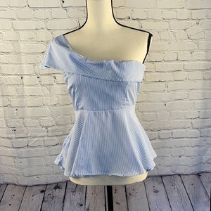 SOLD- Off one shoulder top with tie in back and zip closure on side